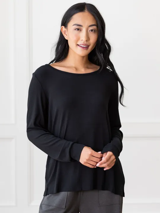 Cozy Earth Women’s Bamboo Rib-Knit Long Sleeve Lounge Top