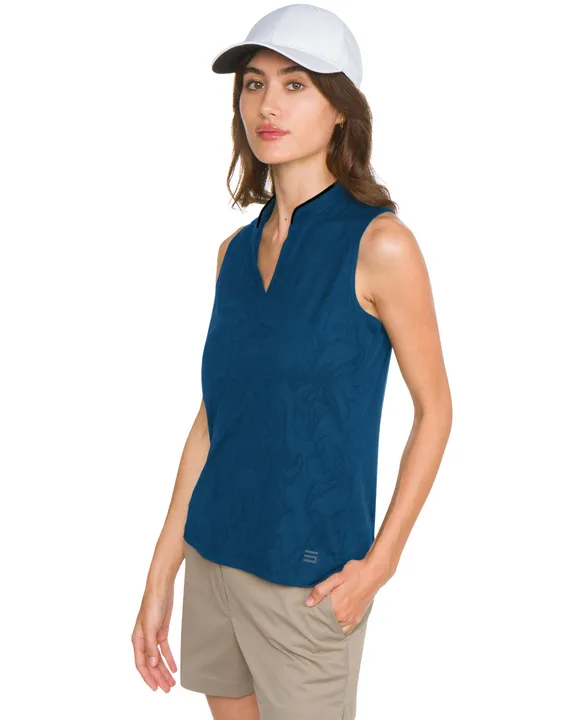 Three Sixty Six Women's Collarless Floral Golf Polo