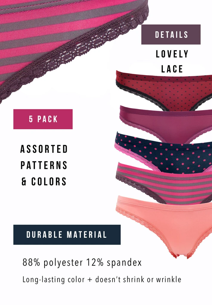 Emprella Underwear for Women - Silky Smooth Berry Bikini 5 Pack Seamless Ladies Cheeky Panties