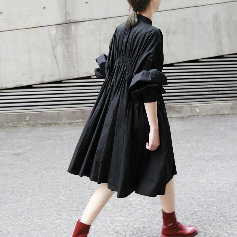 Marigold Shadows Hotaru Long Sleeve Pleated Shirt Dress