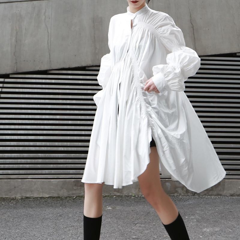 Marigold Shadows Hotaru Long Sleeve Pleated Shirt Dress