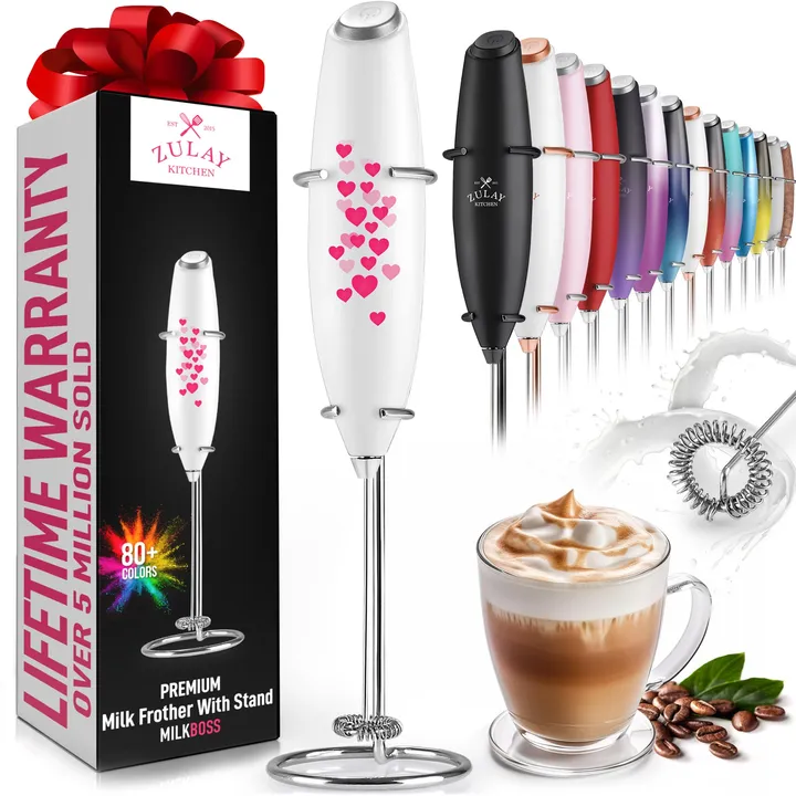 Zulay Kitchen Milk Boss Milk Frother with Stand - Powerful Electric Mixer Wand