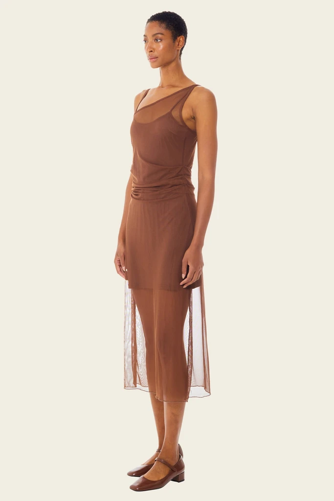 ★MEENDERI★ASYMMETRIC MESH DRESS - BROWN★正規品/直送料込 Find Me Now Asymmetrical Mesh Midi Dress S | Flip App