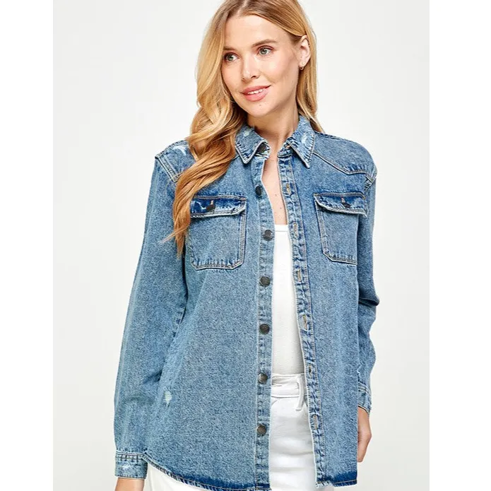 Blue Age Women's Distressed Denim Shirts