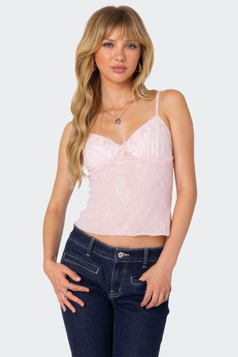 AMERI　TANK SET SHEER PROP TOP Semi Sheer Double Layer Tank in White