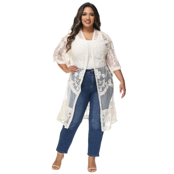 Anna-Kaci Women's Plus Size Cardigan Open Floral Kimono
