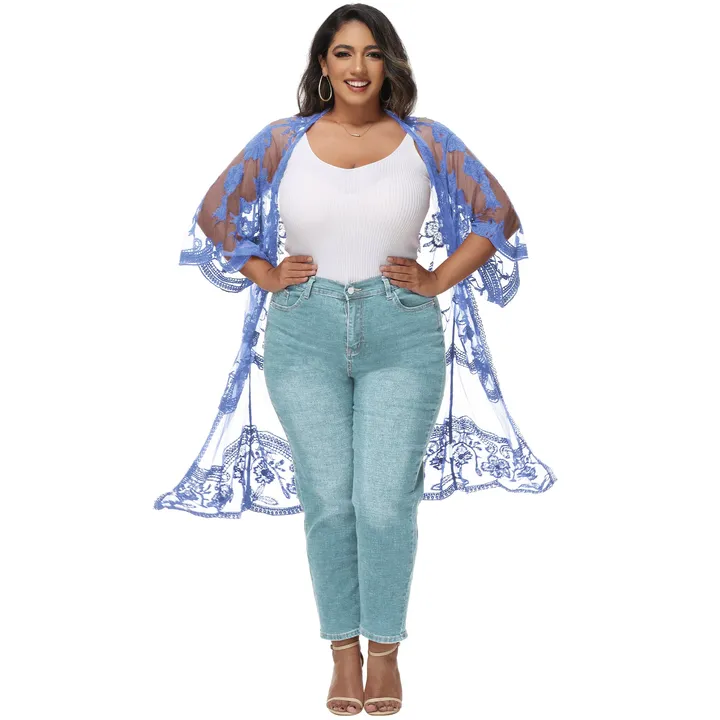 Anna-Kaci Women's Plus Size Cardigan Open Floral Kimono