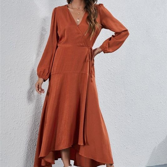 Annva USA Women's v Neck Long Sleeve Maxi Dress - RustXL