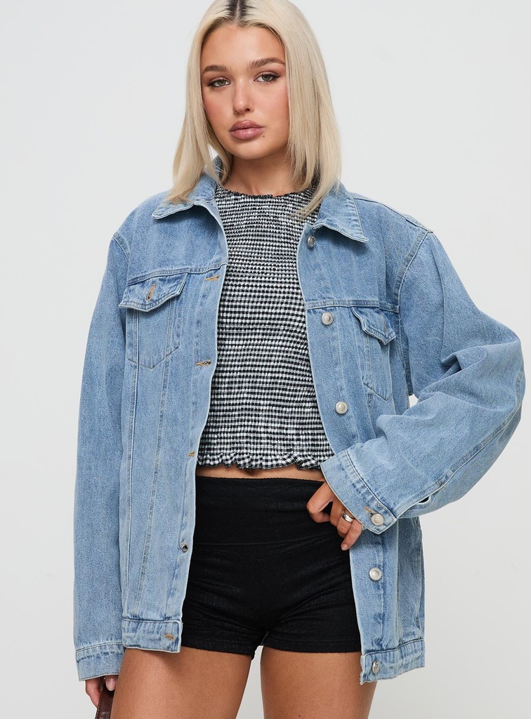 【 Princess Polly】リボンディテールブルーデニムジャケット Princess Polly All You Need Denim Jacket 12 | Flip App