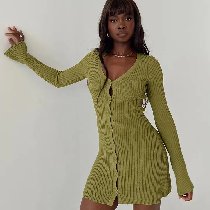 Princess Polly Waldin Long Sleeve Mini Dress Olive
