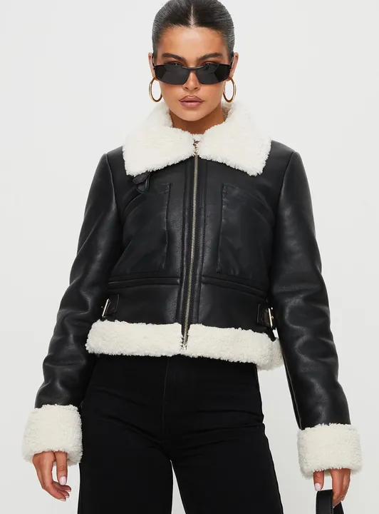 Princess Polly Mayella Shearling Faux Leather Jacket