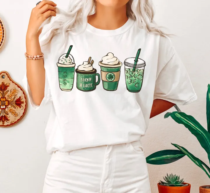 Refinery Number One Lucky a Latte Coffee Drinks Clover Comfort Colors Tshirt