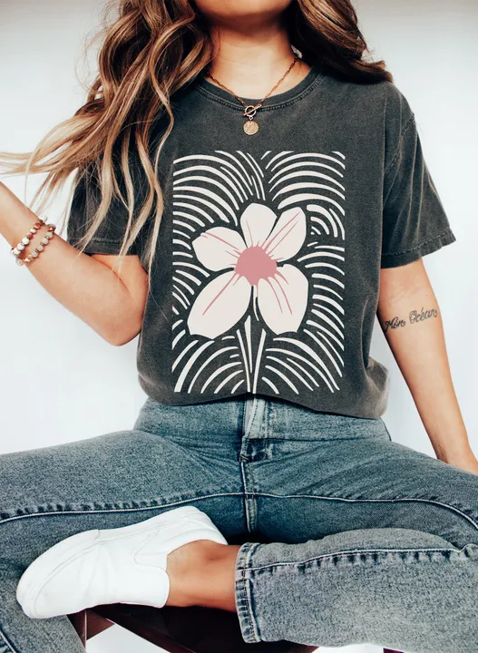 Refinery Number One Boho Chic Floral Print Comfort Colors Tshirt
