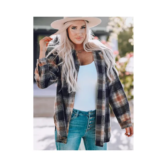 PALERMO Oversize Rounded Hem Plaid Shacket With Slits
