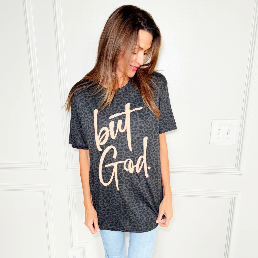 Poppy Pine Puff but God Black Leopard Tee