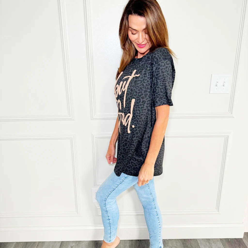 Poppy Pine Puff but God Black Leopard Tee