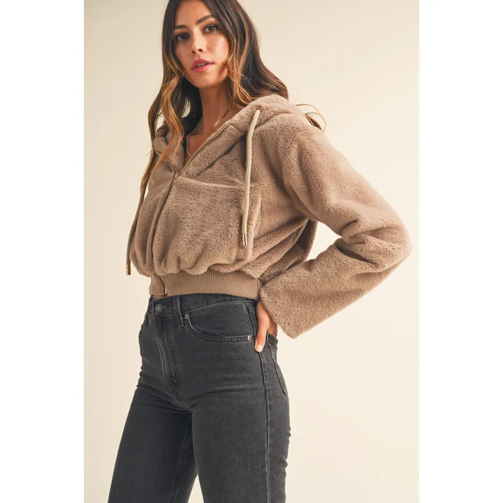 Evercado Faux Fur Hoodie Crop Jacket