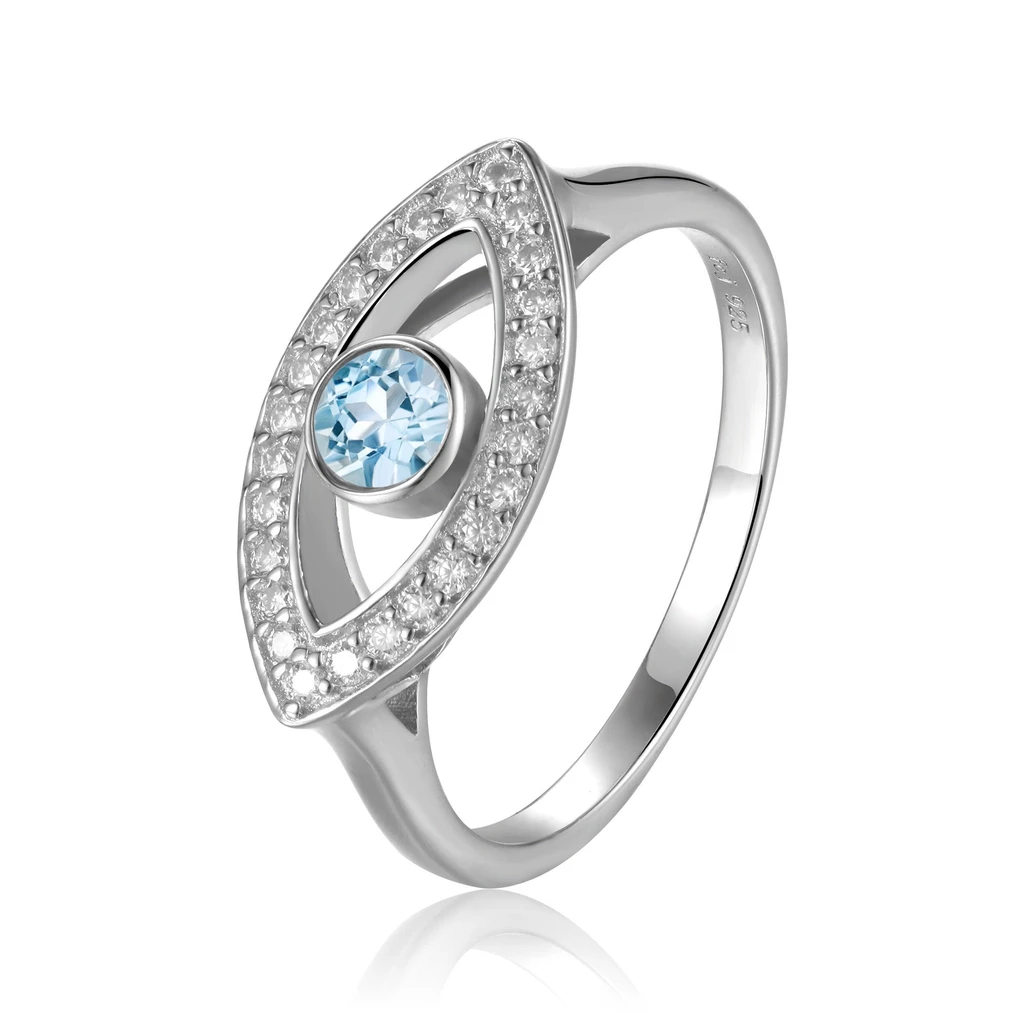 Fine Color Jewels Evil eye gemstone ring – genuine blue topaz protection ring in sterling silver