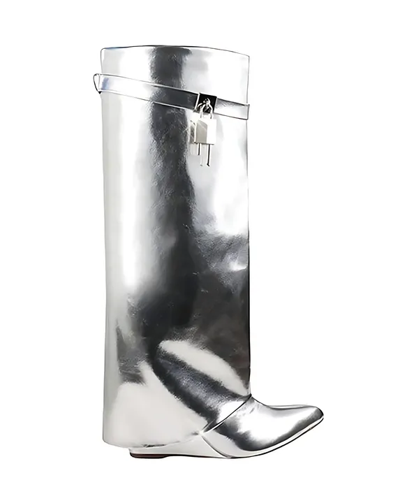 Shoe Time Mutto-1 Padlock Detail Wedge Knee High Boots