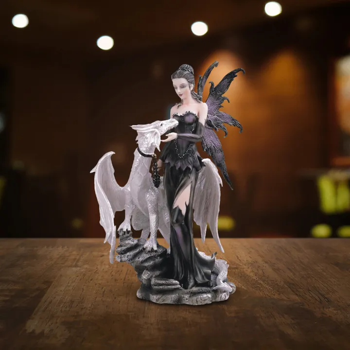 FC Design Gothic Fairy With White Dragon Statue Fantasy Decoration Figurine