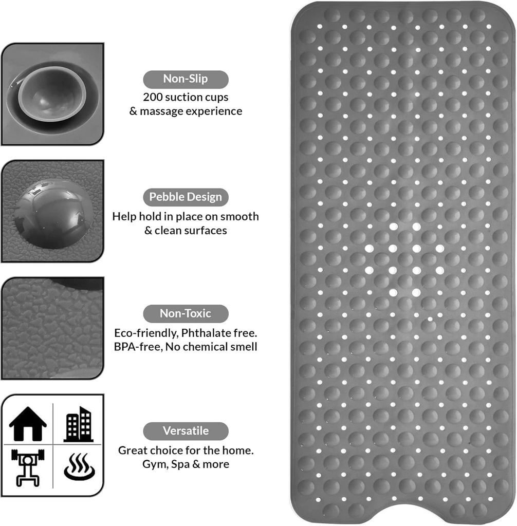 Lux Decor Collection Bath Anti-Slip Mat for Tub, With Drain Holes & Suction Cups, 40x16