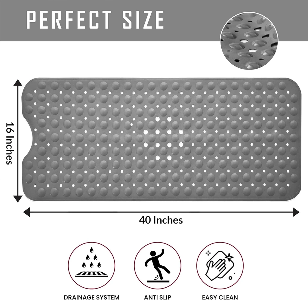Lux Decor Collection Bath Anti-Slip Mat for Tub, With Drain Holes & Suction Cups, 40x16