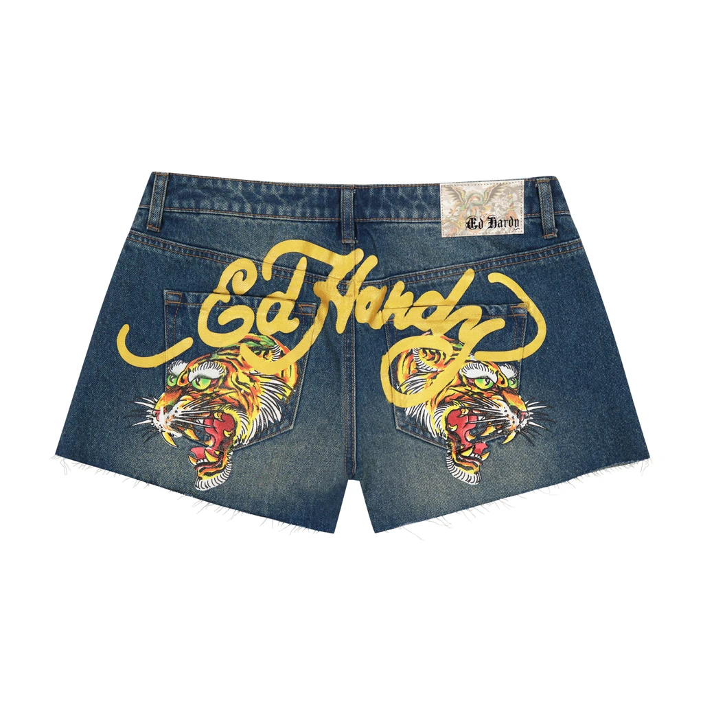 Ed Hardy Screaming Tiger Denim Shorts