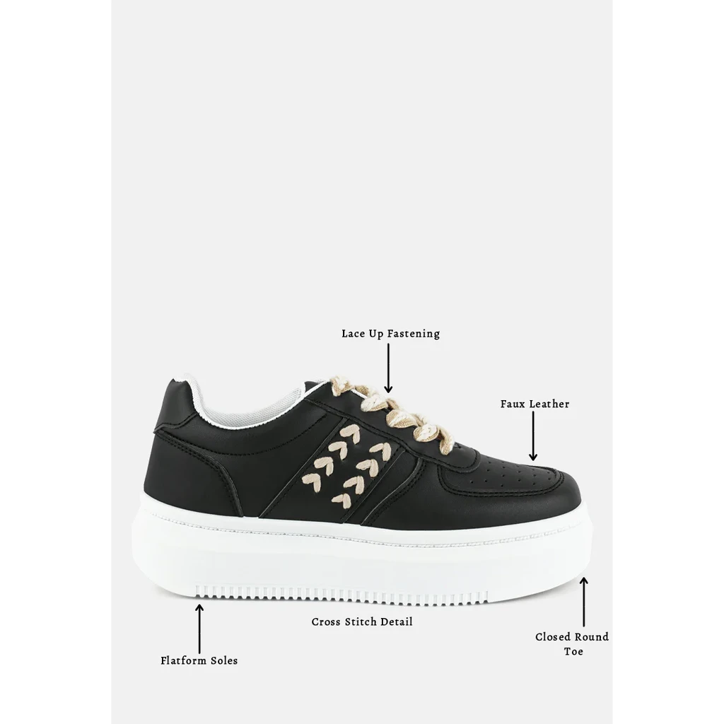 London Rag Monigue Faux Leather Cross Stitch Detail Sneakers