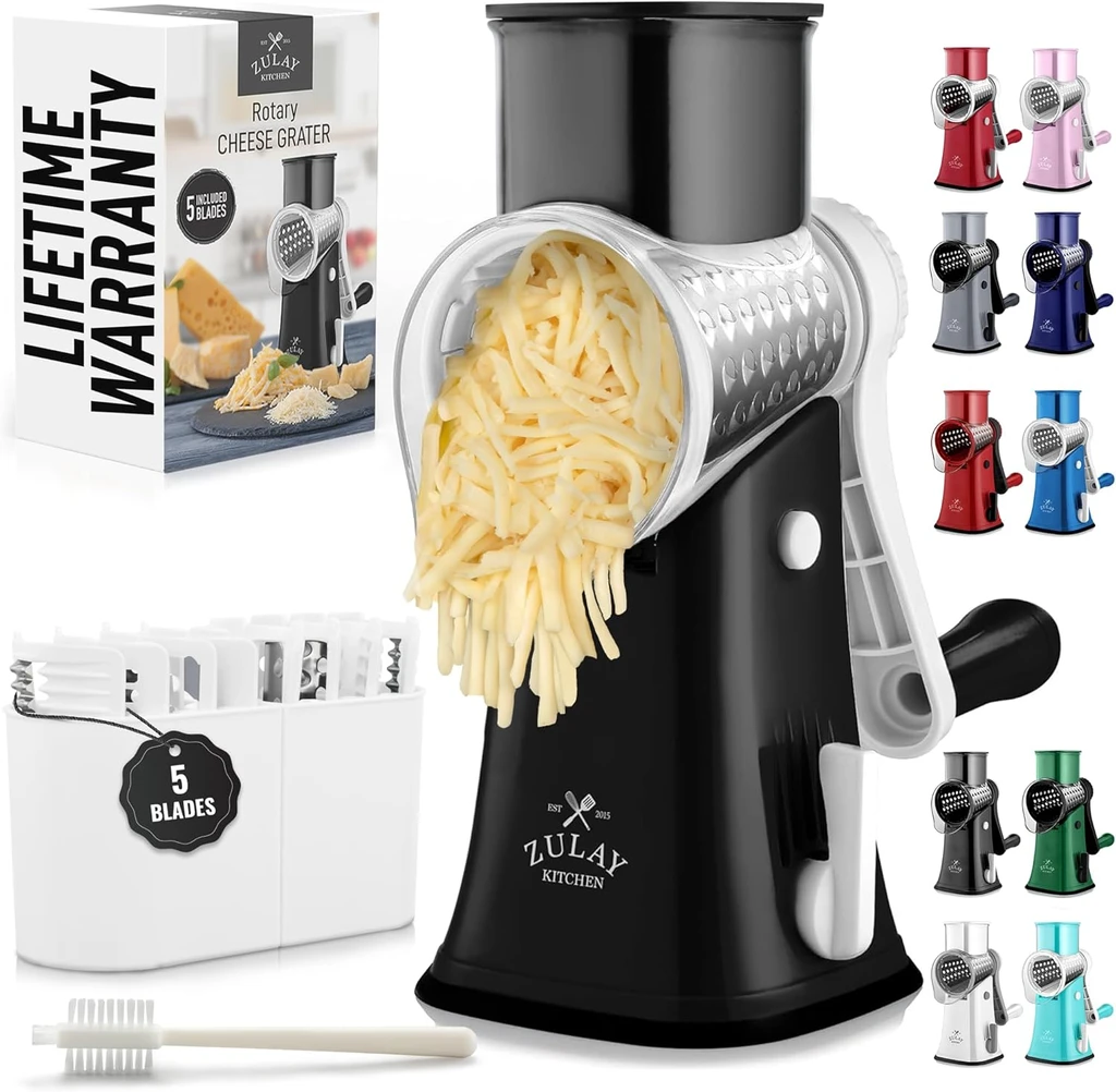Zulay Kitchen Rotary Cheese Grater With 5 Interchangeable Blades