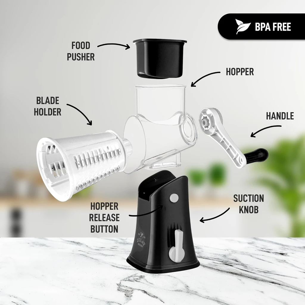Zulay Kitchen Rotary Cheese Grater With 5 Interchangeable Blades