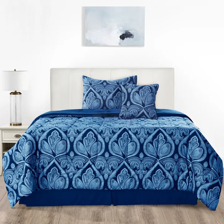 Lux Decor Collection Reversible 4pc Twin Comforter Set, Includes Comforter, Sham, Pillow& Bed Skirt