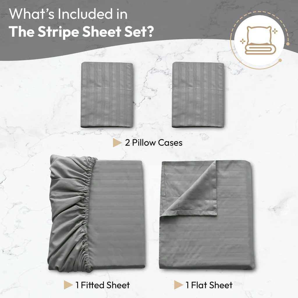 Lux Decor Collection 4 Pc Stripe Bed Sheets, High GSM Brushed Microfiber,Deep Pocket Hotel Luxury Set