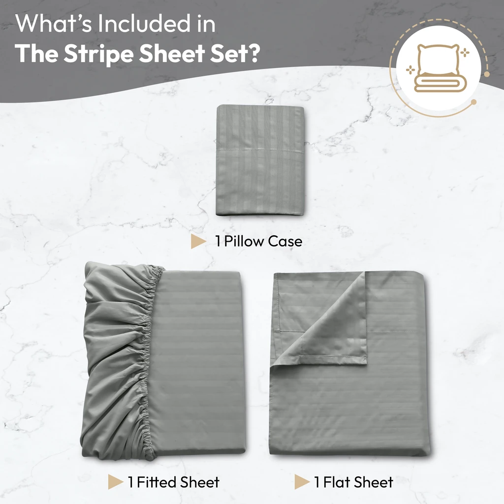 Lux Decor Collection 3 Pc Stripe Bed Sheets, High GSM Brushed Microfiber,Deep Pocket Hotel Luxury Set