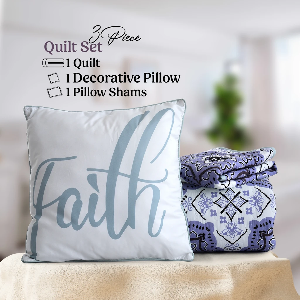 Lux Decor Collection Quilt Set - 3-Piece Reversible Lightweight Microfiber Bedding with Pillow