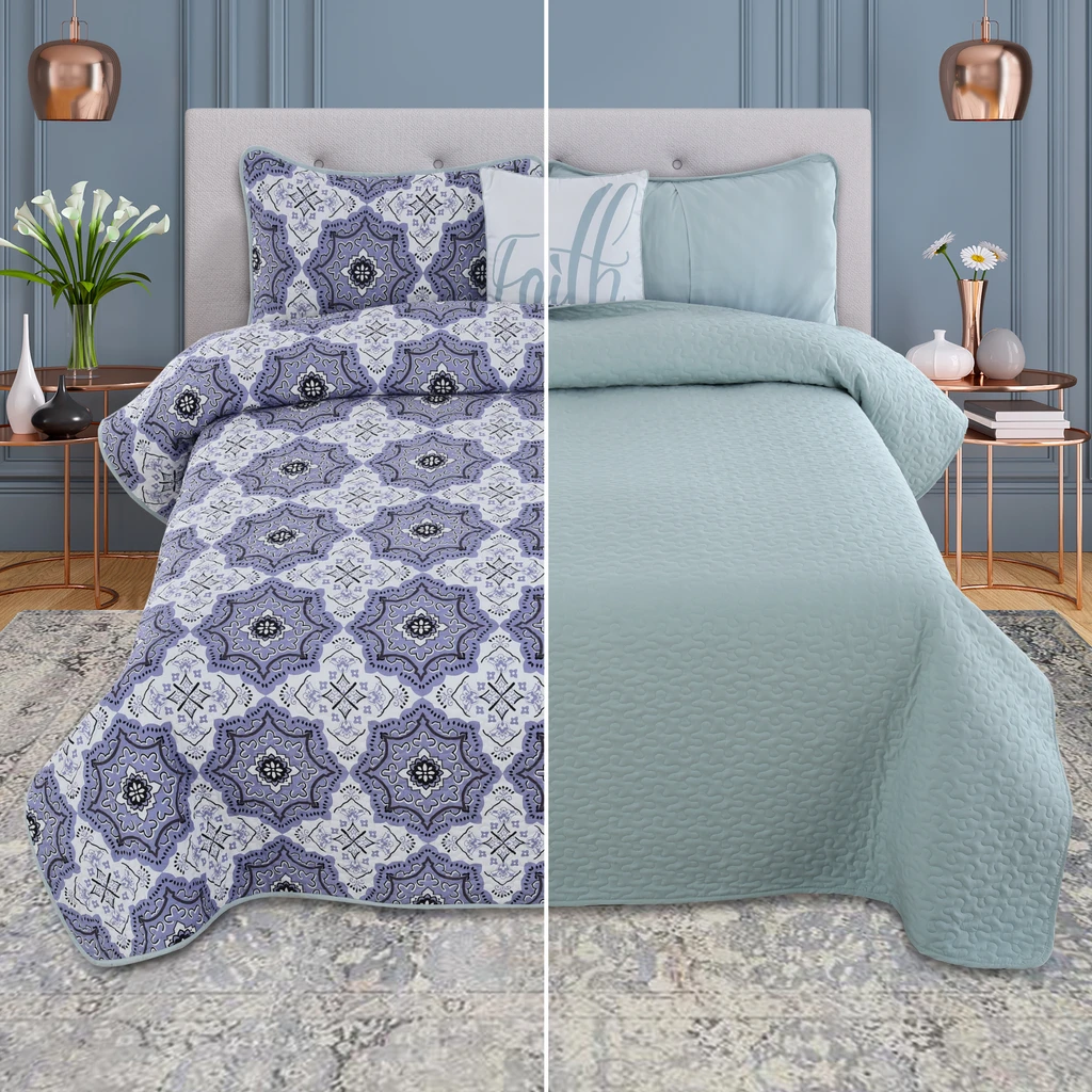 Lux Decor Collection Quilt Set - 3-Piece Reversible Lightweight Microfiber Bedding with Pillow