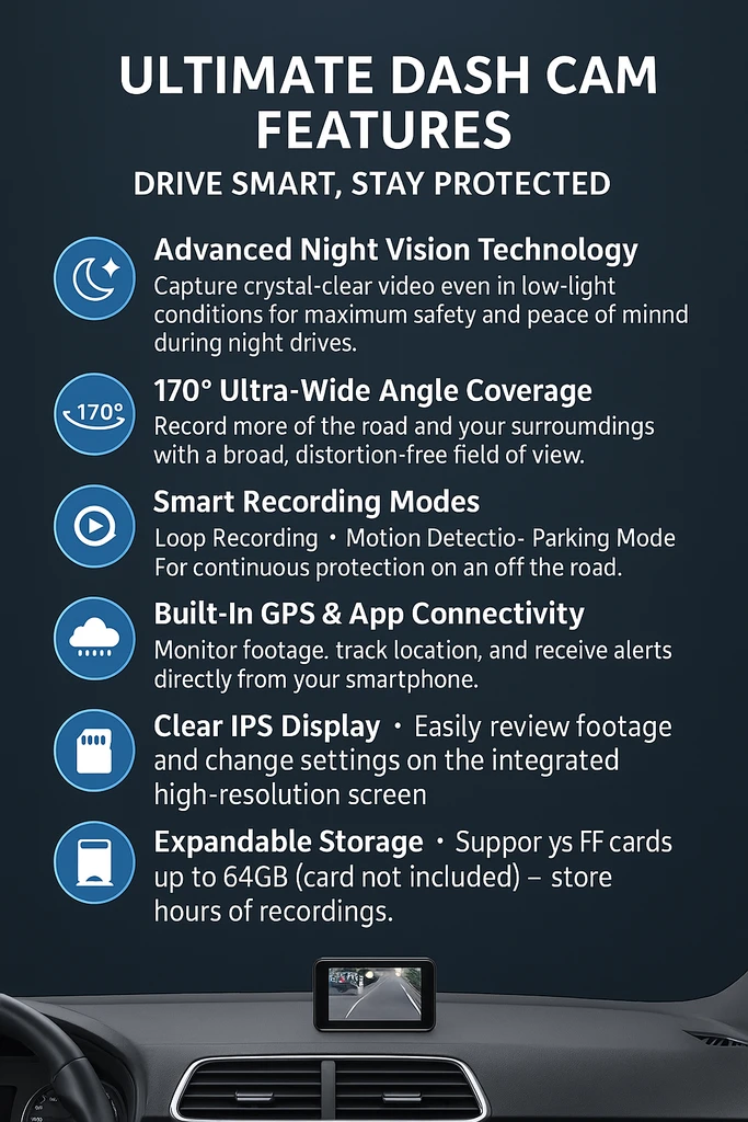 Solobesafe 360° Night Vision Dash Cam with App Control & GPS