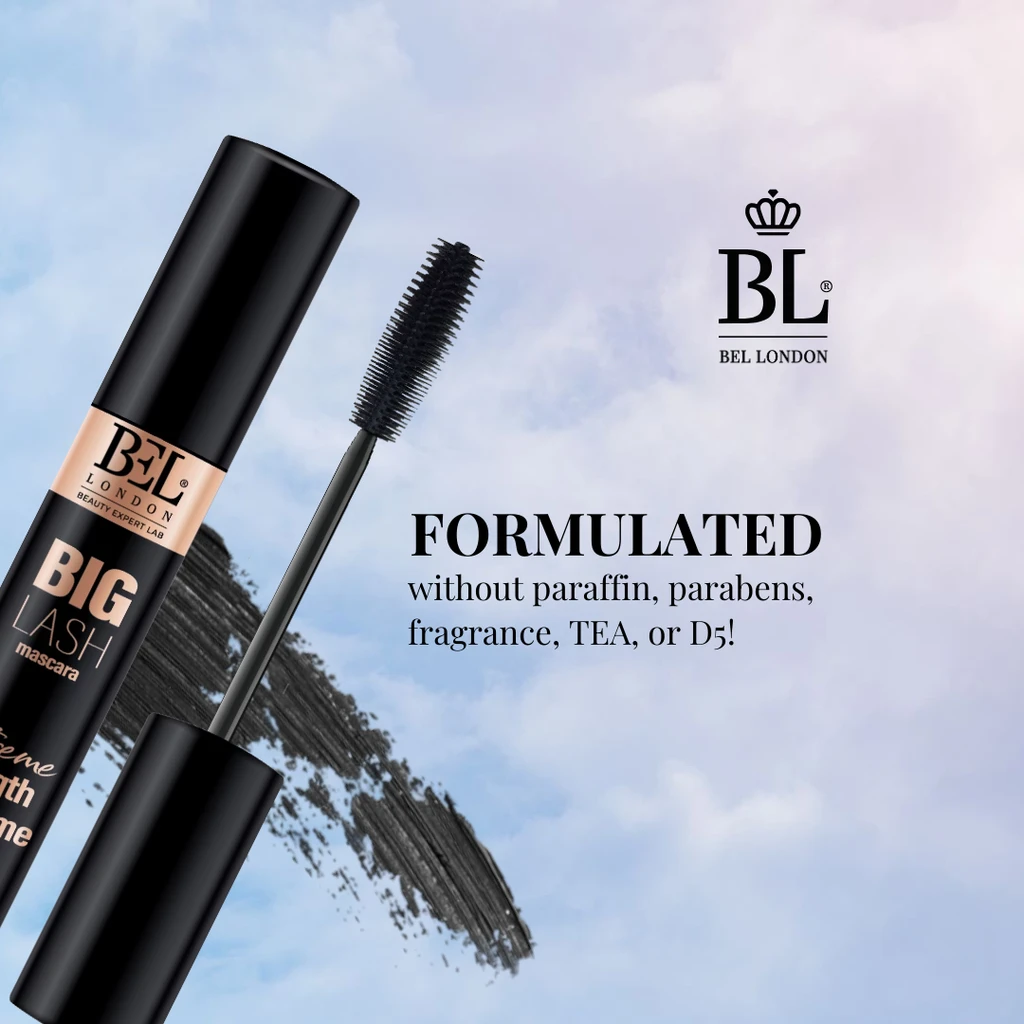 BEL London BIG Lash Mascara – Volumizing & Lengthening with Jojoba, Silicone Wand, Long-Lasting, Paraben-Free
