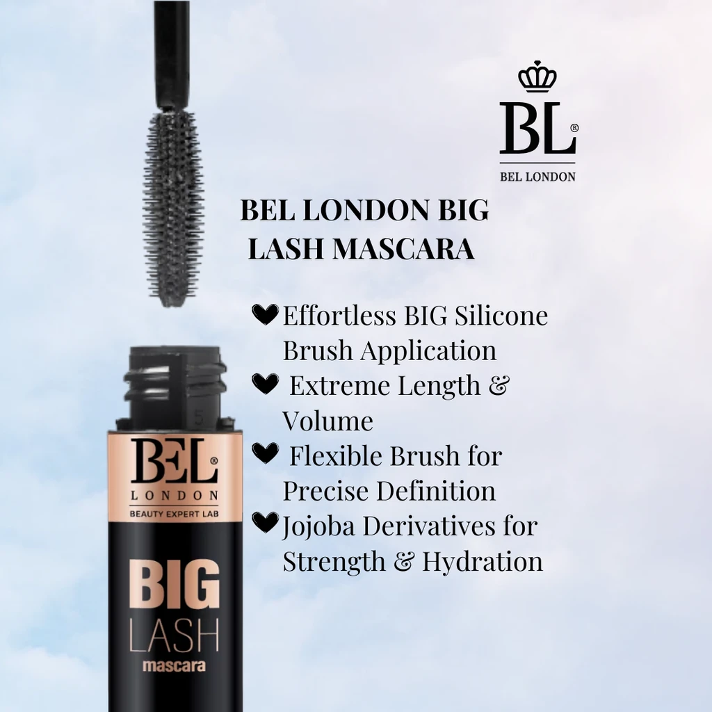 BEL London BIG Lash Mascara – Volumizing & Lengthening with Jojoba, Silicone Wand, Long-Lasting, Paraben-Free