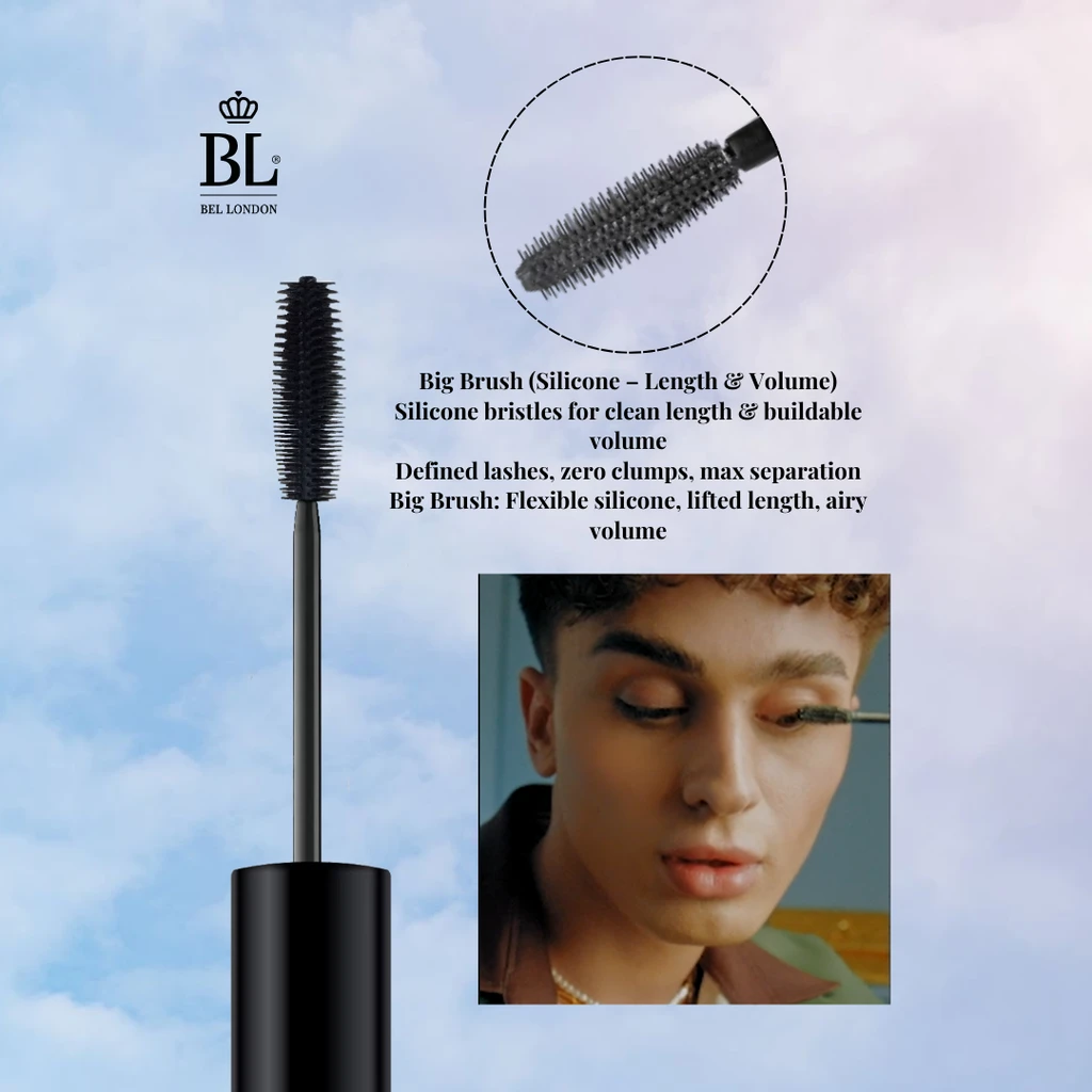 BEL London BIG Lash Mascara – Volumizing & Lengthening with Jojoba, Silicone Wand, Long-Lasting, Paraben-Free
