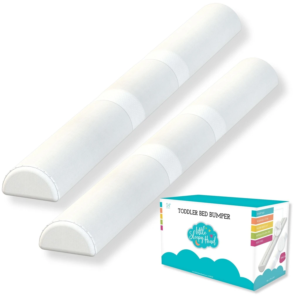 Little Sleepy Head Bed Bumper for Toddlers | Toddler Bed Rail | Toddler Bed Rail with Soft Cover | Foam Safety Rail with Stay-Put Cover | Twin Bed Bumper for Toddlers for Home or RV (2-Pack)