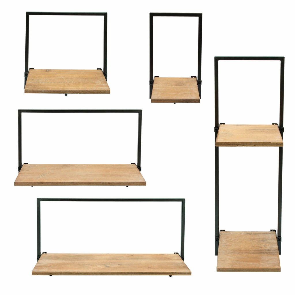 Sagebrook Home 25 in. x 8 in. Brown Metal and Wood Chic Floating Wall Shelf (Set of 5)