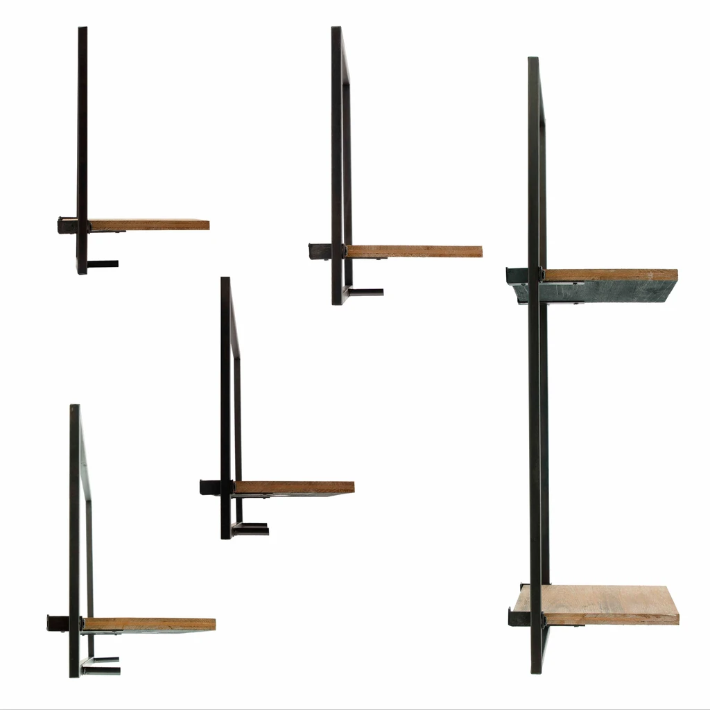 Sagebrook Home 25 in. x 8 in. Brown Metal and Wood Chic Floating Wall Shelf (Set of 5)