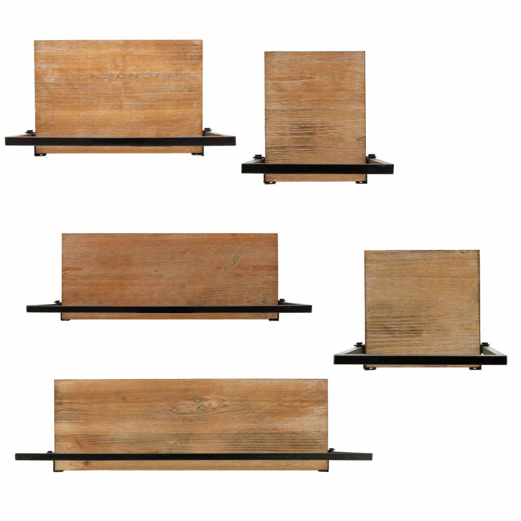 Sagebrook Home 25 in. x 8 in. Brown Metal and Wood Chic Floating Wall Shelf (Set of 5)