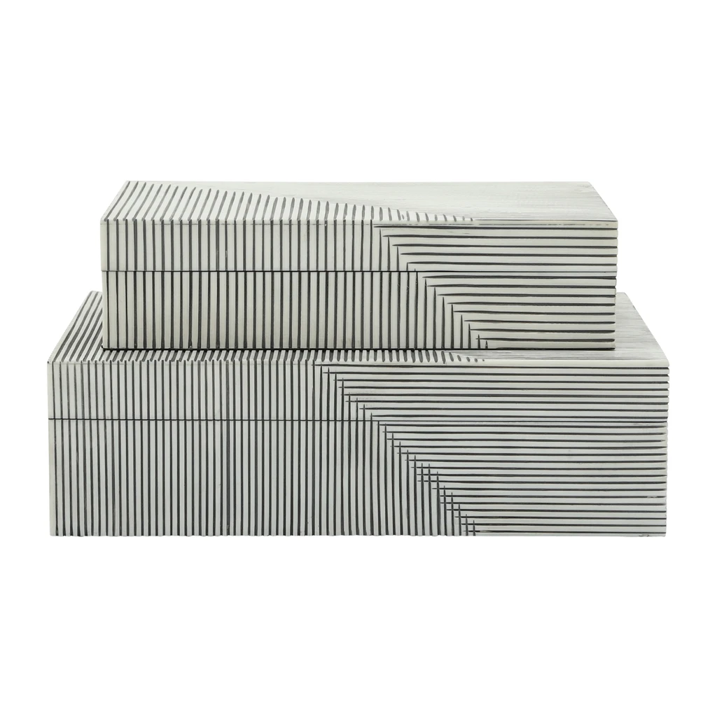 Sagebrook Home White 10/12 in. Ridged Decorative Box (Set of 2)