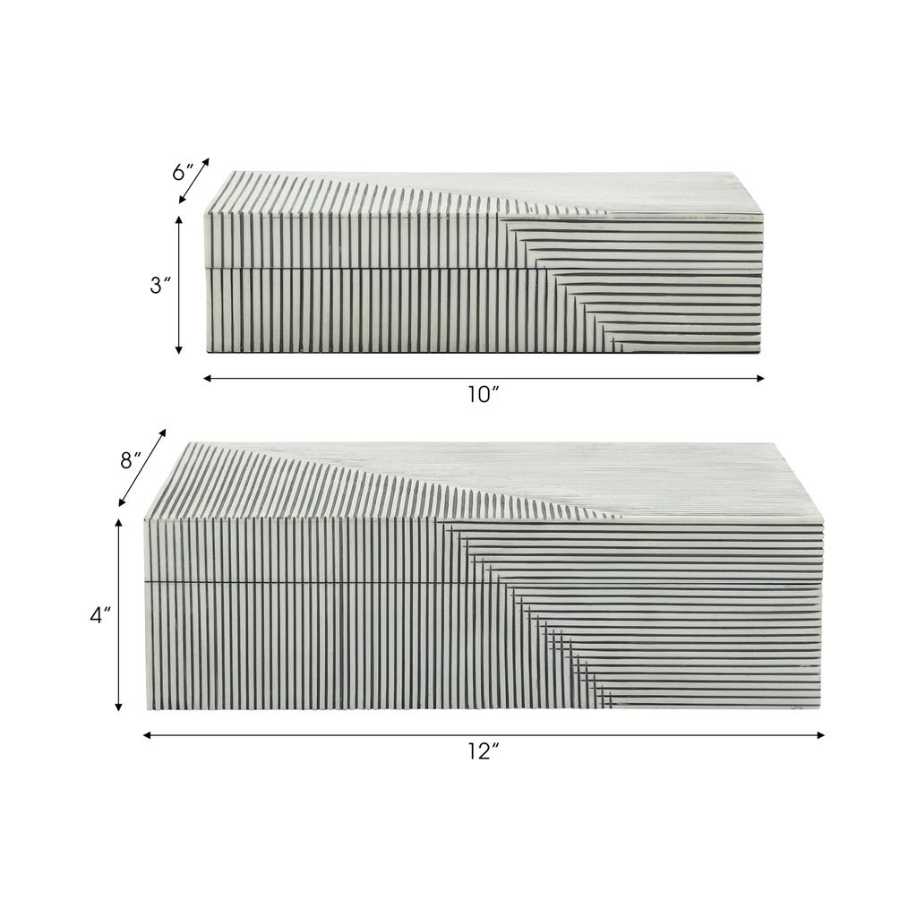 Sagebrook Home White 10/12 in. Ridged Decorative Box (Set of 2)