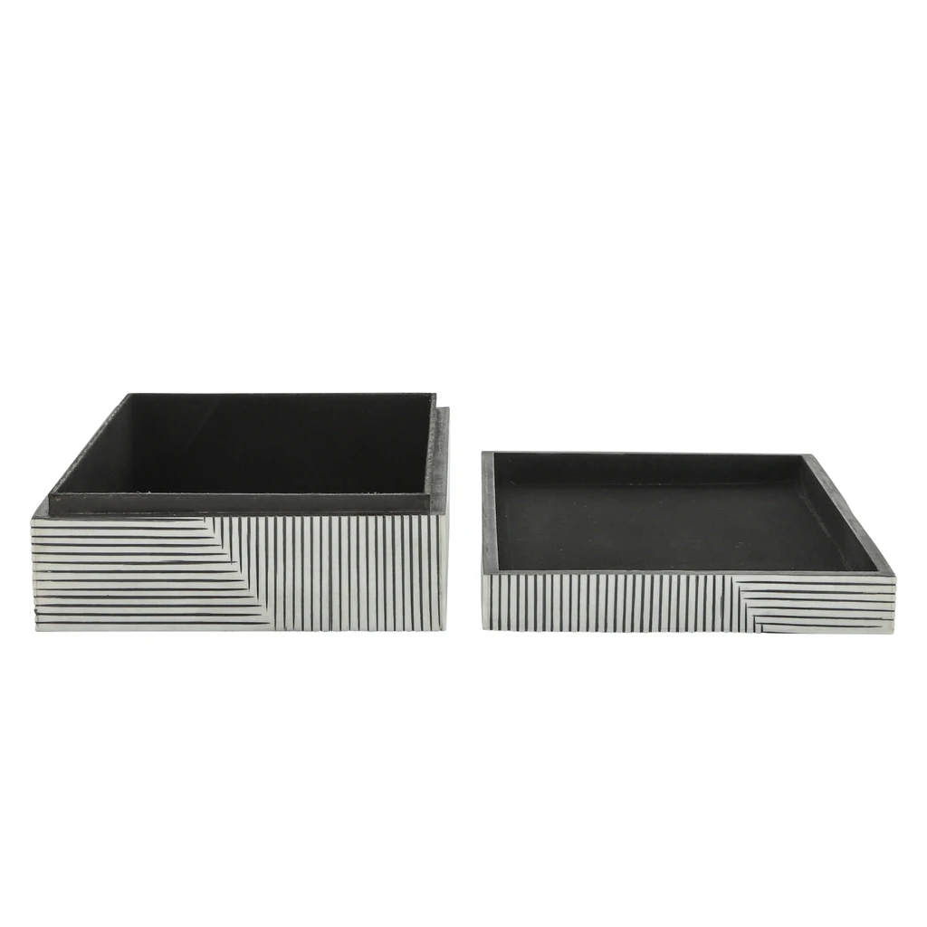 Sagebrook Home White 10/12 in. Ridged Decorative Box (Set of 2)