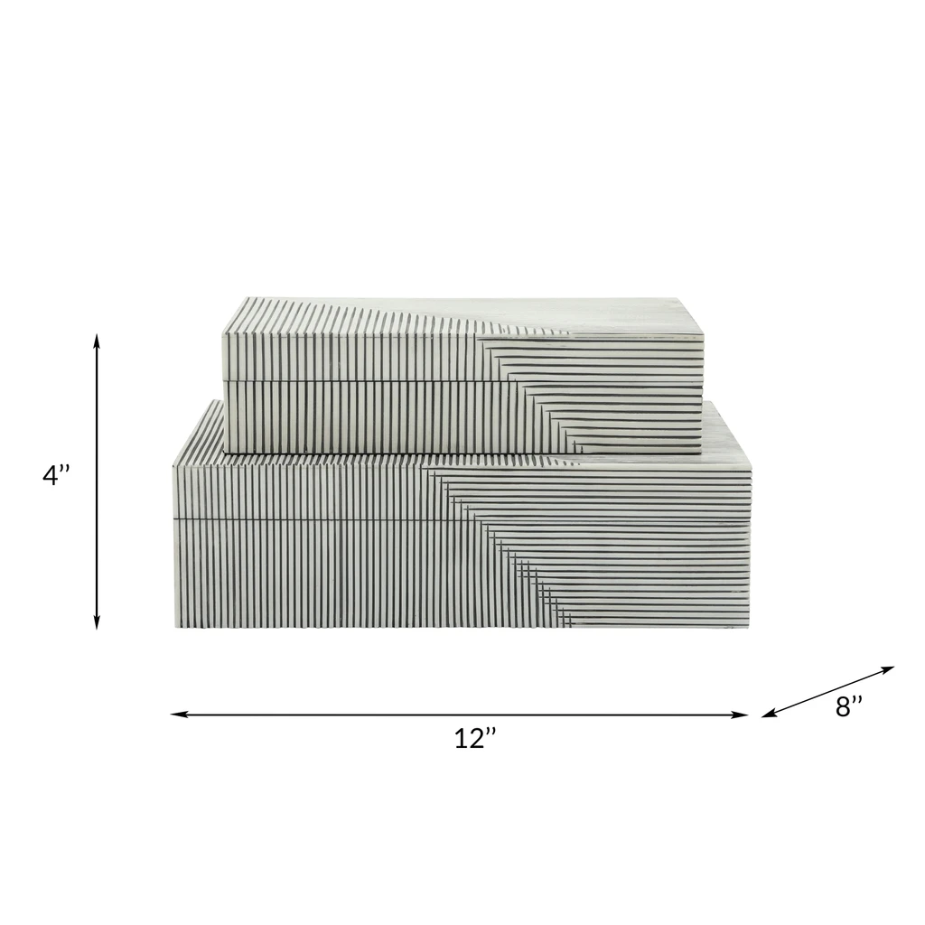 Sagebrook Home White 10/12 in. Ridged Decorative Box (Set of 2)