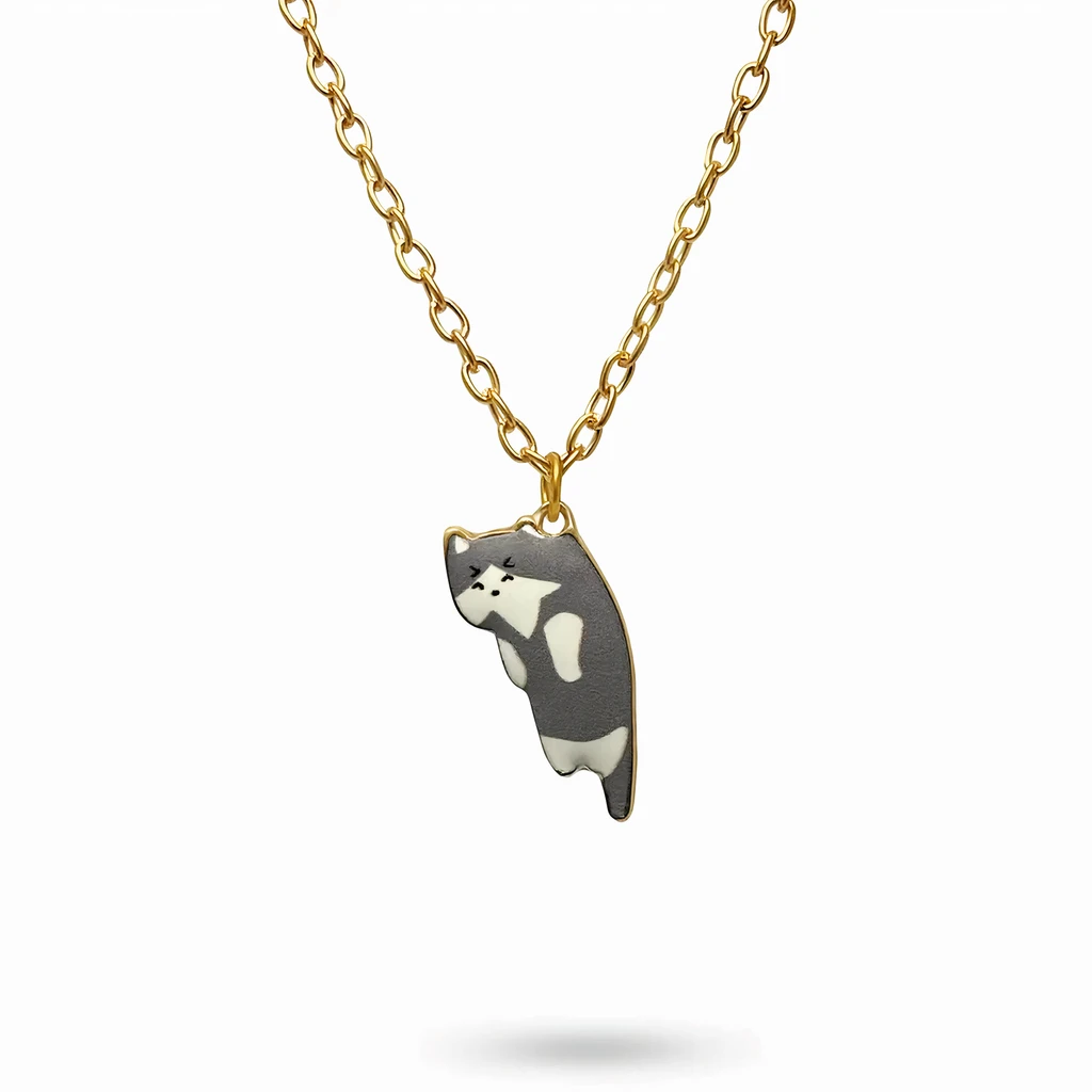 Amiees Gray and White Cat Necklace – Gold Cute Cat Pendant, Jewelry for Cat Lovers