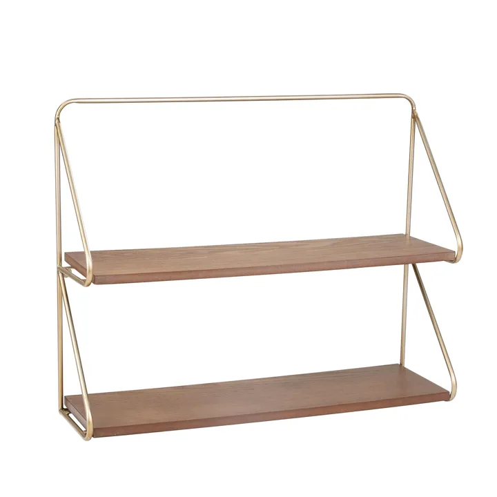 Sagebrook Home 20 in. Gold Metal and Pine Two-Tier Floating Shelves with Gold Iron Frame