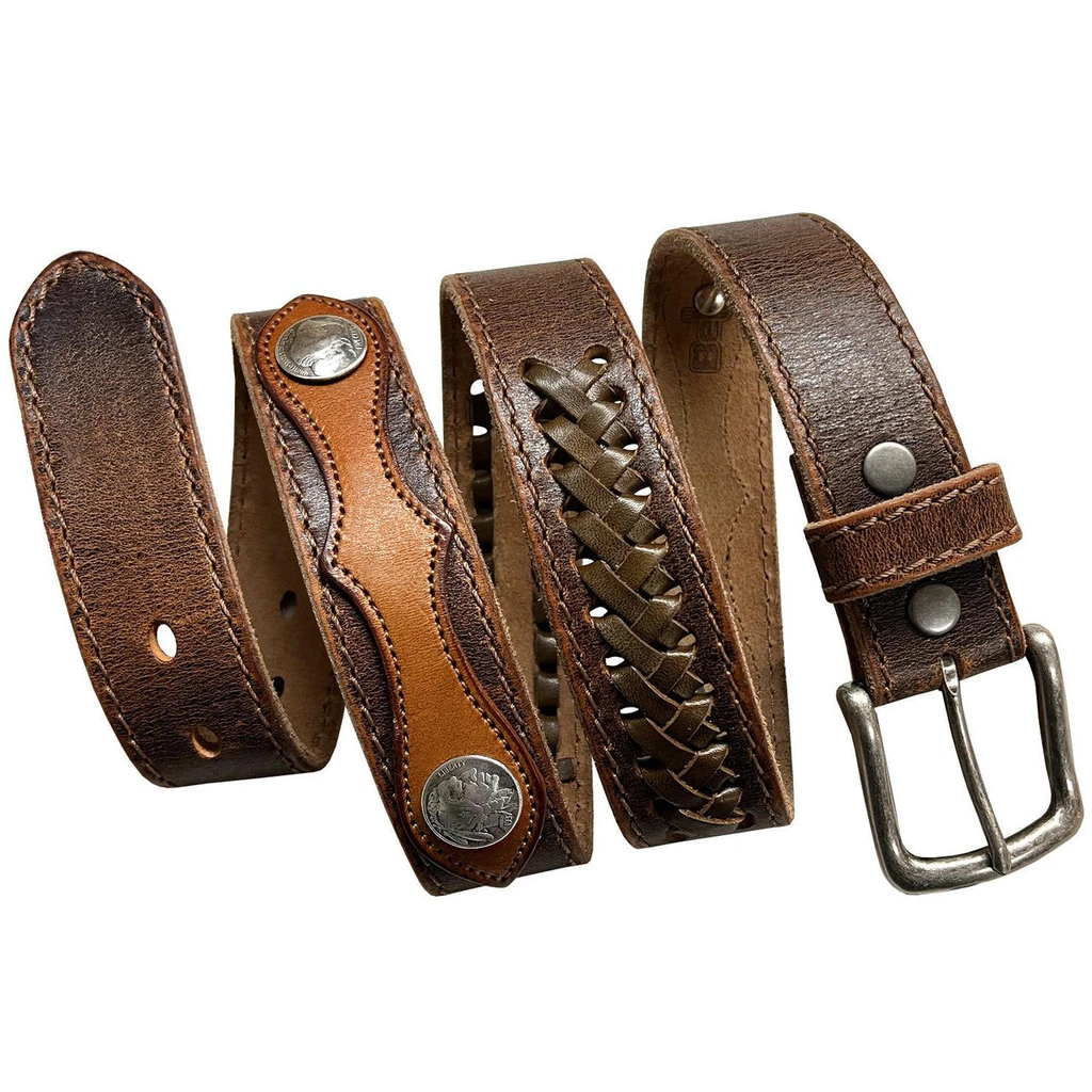 Belt Rhinestone Genuine Leather Western Antique Buckle Belt with Coin Conchos